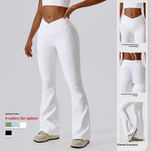 Pantalones de <span class=keywords><strong>yoga</strong></span> acampanados de cintura alta cruzada <span class=keywords><strong>para</strong></span> mujer, deportivos, de pierna ancha, casuales, <span class=keywords><strong>para</strong></span> danza, fitness, con efecto levantacola y control de abdomen, de longitud completa - Product Image 4