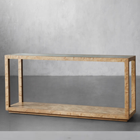 Table console à cadre en chêne massif avec plateau en verre épais Design classique pour la maison, le salon et la salle à manger Meubles d'entrée robustes