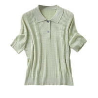 Pull en coton anti-boulochage ajouré style coréen pour femme, col rond et manches courtes, idéal pour le printemps