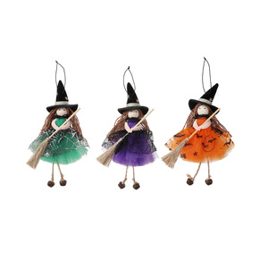 Decorazioni di Halloween: Bambola Strega in Tulle con Scopa e Campanello, Ornamento Pendente, Simpatica Strega con Gambe Pendenti per Feste e Decorazioni per la Casa/Albero - Product Image 5