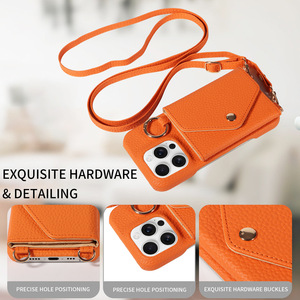 Étui de téléphone bandoulière en cuir PU de haute qualité avec porte-cartes et miroir, coque arrière portefeuille pour <span class=keywords><strong>iPhone</strong></span> 17 16 15 - Product Image 2
