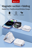Nouveau chargeur sans fil magnétique pliable 3-en-1 pour montre et téléphone, charge rapide 15W, portable, compatible Qi