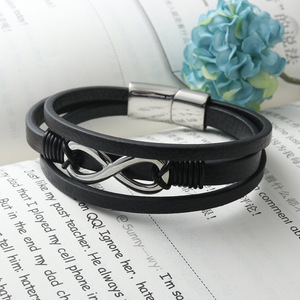 yunnique Titanium Steel Number 8 Leather <b>Bracelet</b> Black Magnetic Clasp Fashion Jewelry - Product Image 3