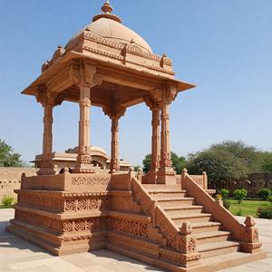 Pabellón Tradicional de Piedra Arenisca Rosa con Cúpula Chatri, Gazebo Indio Hecho a Mano para Proyectos de Jardines de Lujo - Product Image 3