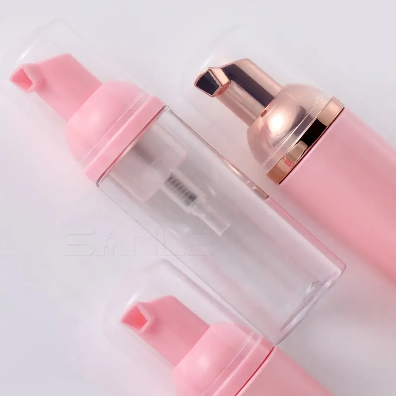 Foaming Bottles Foam Pump for Facial Lash Cleanser Bottle Frosted Pet Lash Shampoo Plastic Empty 30ml 50ml 60ml Pink with Gold /