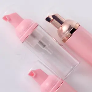 Foaming Bottles Foam Pump For Facial Lash Cleanser Bottle Frosted Pet Lash Shampoo Plastic Empty 30ml 50ml 60ml Pink With Gold /