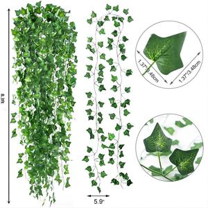 Paquet de 12 feuilles de <span class=keywords><strong>lierre</strong></span> guirlande artificielle tissu vert plante suspendue vigne <span class=keywords><strong>chambre</strong></span> décoration murale salle de fête de mariage occasion de noël - Product Image 4