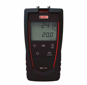 Micromanomètre portatif KIMO MP120, pression différentielle 1000 Pa, vitesse de l'air 0-40 m/s, écran LCD rétroéclairé, IP54, maintien des données, Min/Max - Product Image 1