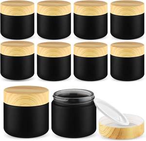 Envase Cosmético de Lujo para Crema Facial y de Ojos, Tarro de Vidrio Negro Mate Vacío, Tapa de Plástico con Textura de Madera Redonda, Recargable, 5g-50g, para Cuidado de la Piel - Product Image 1