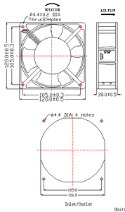 مروحة محورية تيار مستمر بإطار من الألمونيوم PBT, 12038 مربع 120X120X38mm مع مروحة محورية تيار مستمر - Product Image 4