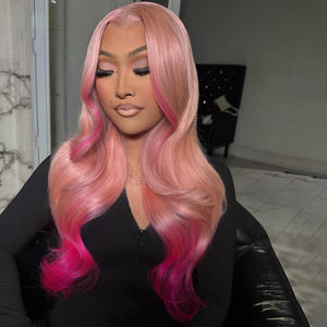 Peluca de <span class=keywords><strong>Cabello</strong></span> Humano Virgen con Frente de Encaje, Ombre <span class=keywords><strong>Rosa</strong></span> <span class=keywords><strong>Pastel</strong></span> Claro, Ombre 13X6 13X4, Ondulado, para Mujeres Negras, Venta al Por Mayor - Product Image 3