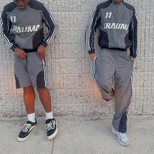 Custom Screen Print Windbreaker Casual Zip up <strong>Polyester</strong> Nylon Sweatsuit Streetwear <strong>Jogger</strong> Zip up Jacket Shorts Set for Men - Product Image 5