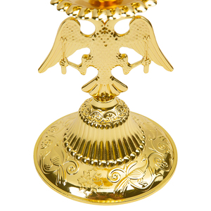 Portacandele Ortodosso Placcato Oro HT con Aquila a Due Teste 25,5cm, Candelabro per Chiesa con Copertura in Vetro Rosso per Altare - Product Image 5