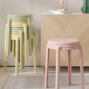 Nordic Style Thickened Plastic Stackable Stool For Home Living Room Modern Design Adult Bench Round Chair High Height Furniture - Product Image 1