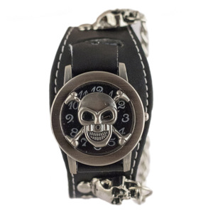 Punk <b>skull</b> leather strap quartz <b>watch</b> retro hip hop metal style fashionable and unique men's wristwatch - Product Image 1