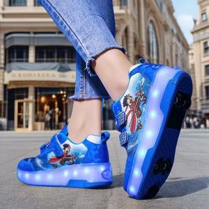 Flashing Roller Shoes For Kids With Led Lights And Double Row Wheels Plastic Material Pink Design - Product Image 3