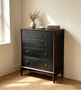 Vintage Black 4-Drawer Dresser, Farmhouse <b>Chest</b> with Bobbin Details & Gold Handles - Product Image 2