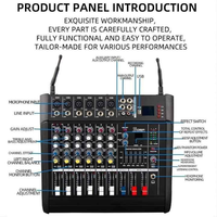 Console de mixage audio professionnelle 6 canaux avec amplificateur intégré 300W, 2 micros sans fil, contrôleur DJ et console musicale