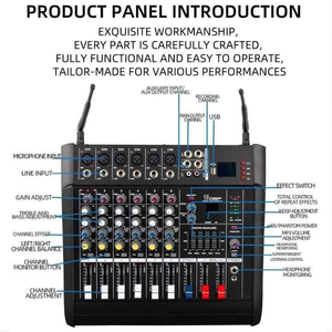 Console de mixage audio professionnelle 6 canaux avec amplificateur intégré 300W, 2 micros sans fil, contrôleur <span class=keywords><strong>DJ</strong></span> et console musicale - Product Image 4