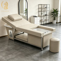 Chuque Lit de massage électrique moderne, réglable et pliable pour salon, avec bassin de spa pour les pieds en cuir PU, pour thérapie physique thaïlandaise