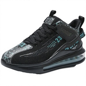 Zapatillas de running de malla de caña alta estilo baloncesto para hombre - Tallas grandes, con amortiguación de aire, para verano y primavera, color negro - Product Image 2