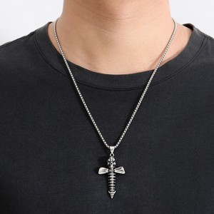 yunnique Stainless Steel <b>Cross</b> Pendant With Skull Design Unisex Fashion Necklace Geometric Themed Jewelry - Product Image 4