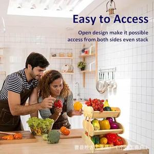Winning Side Wooden Storage <b>Basket</b> Tiered Fruit Vegetable Holder Kitchen Countertop Multi Layer <b>Bread</b> <b>Basket</b> Natural Wood Color - Product Image 1