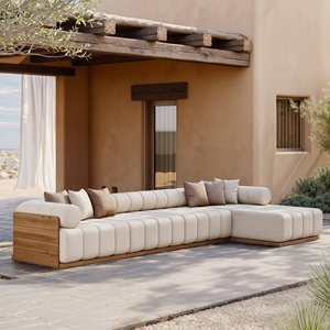 Ensemble <span class=keywords><strong>de</strong></span> canapés modulaires d'extérieur en <span class=keywords><strong>teck</strong></span> <span class=keywords><strong>de</strong></span> haute <span class=keywords><strong>qualité</strong></span>, design moderne à touches <span class=keywords><strong>de</strong></span> piano, mobilier <span class=keywords><strong>de</strong></span> <span class=keywords><strong>jardin</strong></span> combiné pour cour, villa, parc - Product Image 3
