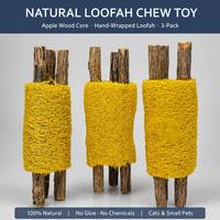 Jouet à mâcher pour animaux de compagnie en luffa naturel et bois de pomme, lot de 3 bâtonnets à mâcher pour le nettoyage dentaire des chats, des lapins et des petits animaux