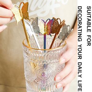 Cuillère à dessert en acier inoxydable 304 en gros, fourchette à fruits avec manche papillon mignon, cuillère à café suspendue à la tasse - Product Image 4