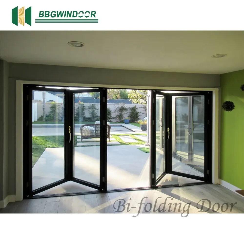 Lukliving porta de vidro duplo porta dobrável de alumínio exterior porta dobrável deslizante de alumínio temperado