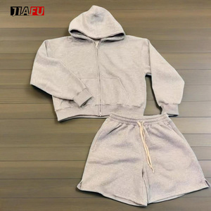 Blank Custom DTG Printing High Quality Baggy Zip up Sweatshirts <strong>and</strong> Drawstring <strong>Shorts</strong> Two Piece <strong>Men</strong> <strong>Hoodies</strong> <strong>Set</strong> - Product Image 2