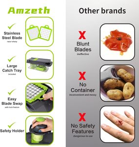 Coupe-légumes manuel multifonctionnel, <span class=keywords><strong>hachoir</strong></span> à légumes, oignon, trancheuse à légumes, <span class=keywords><strong>hachoir</strong></span>, 12 pièces avec récipient, durable - Product Image 3
