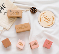 Nouveau Folk Art Style en bois jalon disques bébé photographie accessoires pour nouveau-né mois pin bébé douche cadeau Photo accessoire