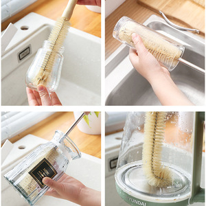 Brosse à tête courbée avec manche en bois pour le nettoyage des biberons, des thermos et des bouilloires, avec poignée extensible pour accrocher - Product Image 3