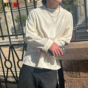 Custom Cotton Summer Blanks Baggy Sweatshirts Drop Shoulder Double Layer Long Sleeve Boxy t <strong>Shirt</strong> for <strong>Men</strong> Clothing Manufacturer - Product Image 3