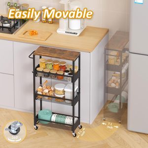 Kitchen Storage Cart Metal Rolling Shelf Narrow Space Organizer With Wheels For Pantry Food Container Home Use Minimalist Design - Product Image 3