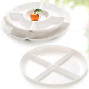 Vente en gros A5 mélamine blanche 10 12 pouces 5 compartiments assiettes séparées assiette à collation en plastique blanche divisée plateau dim sum