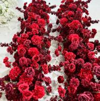J-FR108 Vente en gros de chemin de table en fleurs bordeaux, chemin de table en fleurs artificielles pour les fleurs d'allée de mariage, guirlande de fleurs artificielles en soie