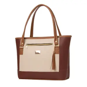 Bolso de Mano Rectangular Beige Cognac para Mujer, Marca Fana Lala, con Doble Asa, Diseño Moderno, Uso Diario, Microfibra, Cuero Sintético - Product Image 1
