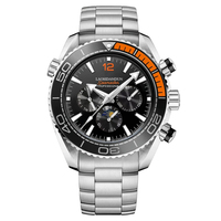 42,7 mm Multifunktions-Edelstahl-Charm-Uhr mit Lünette, Automatik-Chronograph, Datums- und Tagesanzeige, 30 Meter Wasserdichtigkeit