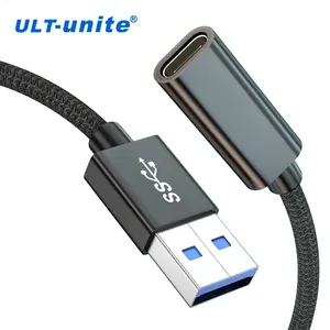 ULT-unite usb type c extension cable fast charge Grey Black Braided 100W PD fast charging USB A Male to Type C Female Cable