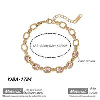 Bracelet en acier inoxydable plaqué or 18 carats, chaîne ovale avec zircon rose incrusté, bracelet pour femme, bijoux imperméables