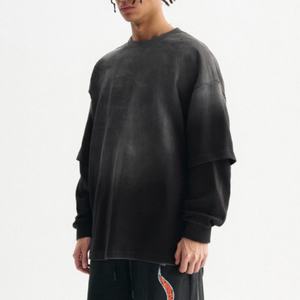 T-shirt oversize délavé à l'acide, vêtements de rue personnalisés, t-shirt à manches longues à double couche pour hommes - Product Image 4