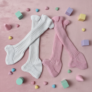 Graziosi stivaletti a maglia con cavo appena nato petalo rosa con volant calzini alti morbidi in cotone 100% scaldagambe pantofole lunghe per la primavera autunnale - Product Image 1