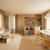 Solution d'aménagement d'espace sur mesure pour projets résidentiels avec mobilier en bois cannelé de luxe moderne pour toute la maison