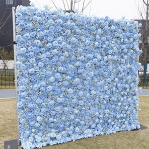 Mur de fleurs artificielles bleu clair pour mariage, prix d'usine, 8ft x 8ft, roses blanches artificielles, mur de fleurs 5D - Product Image 4