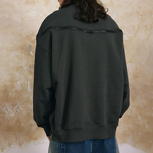 <span class=keywords><strong>Felpa</strong></span> Oversize in Spugna Patchwork <span class=keywords><strong>Grigio</strong></span> <span class=keywords><strong>Scuro</strong></span> con Zip Posteriore Personalizzata 100% Cotone per Uomo - Product Image 1