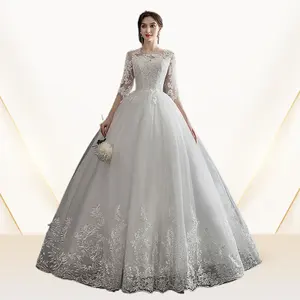 Vestido de noiva francês de manga comprida com luz principal, novo temperamento de noiva de inverno 2024, vestido de noiva com estrela de sonho