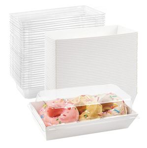 Pink Paper Charcuterie Boxes <b>Square</b> Cake Slice Containers Small Bakery Boxes with Clear Lids for Dessert Sandwich Strawberries - Product Image 4